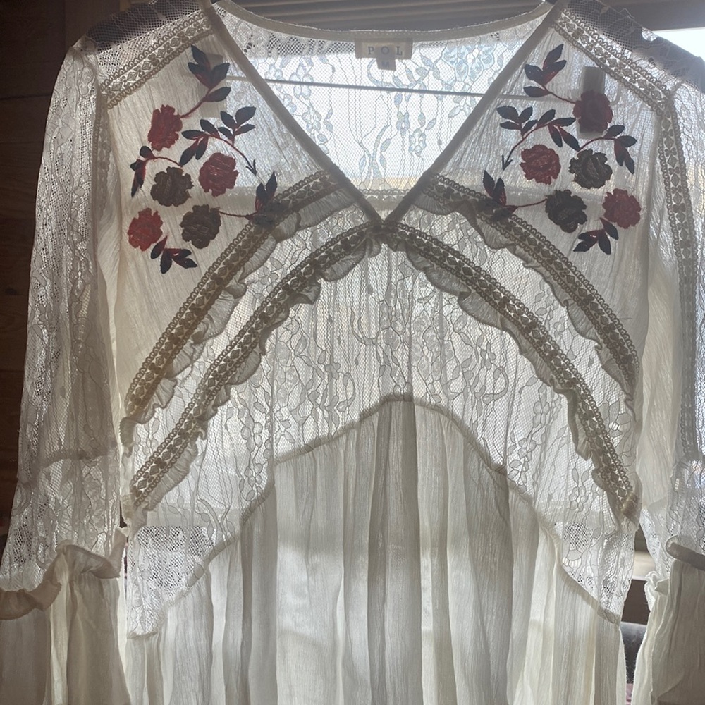 Lace and embroidered flower woman’s shirt